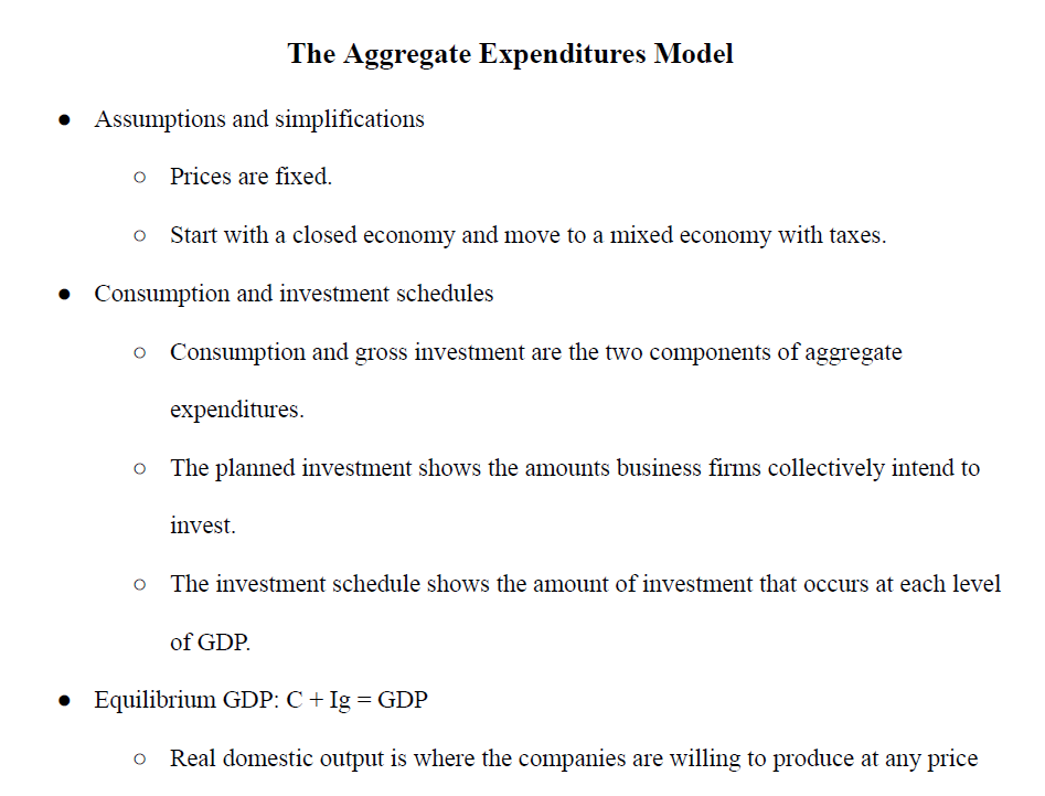 The Aggregate Expenditures Model Notes