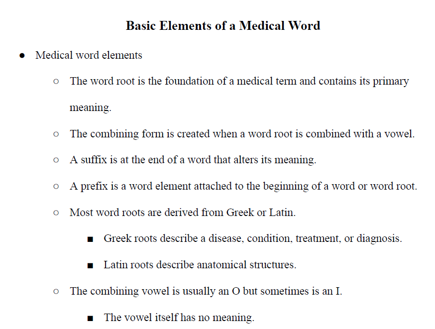 The Basic Elements of a Medical Word Notes