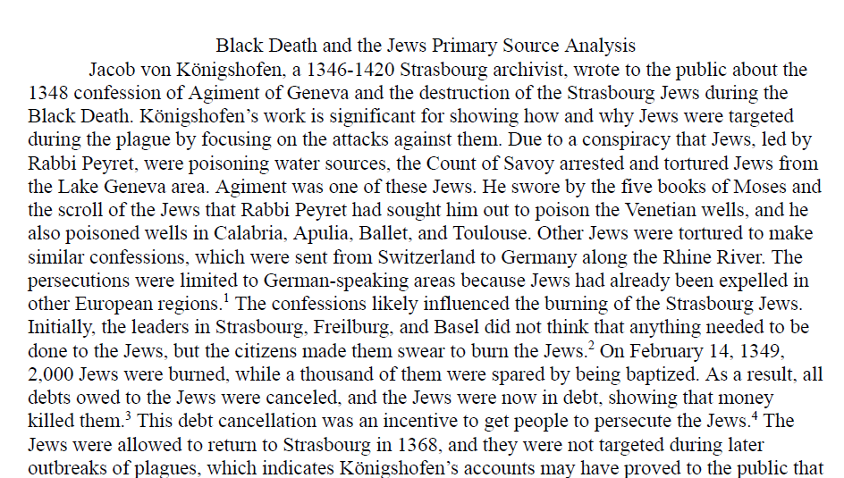 The Black Death and the Jews Primary Source Analysis