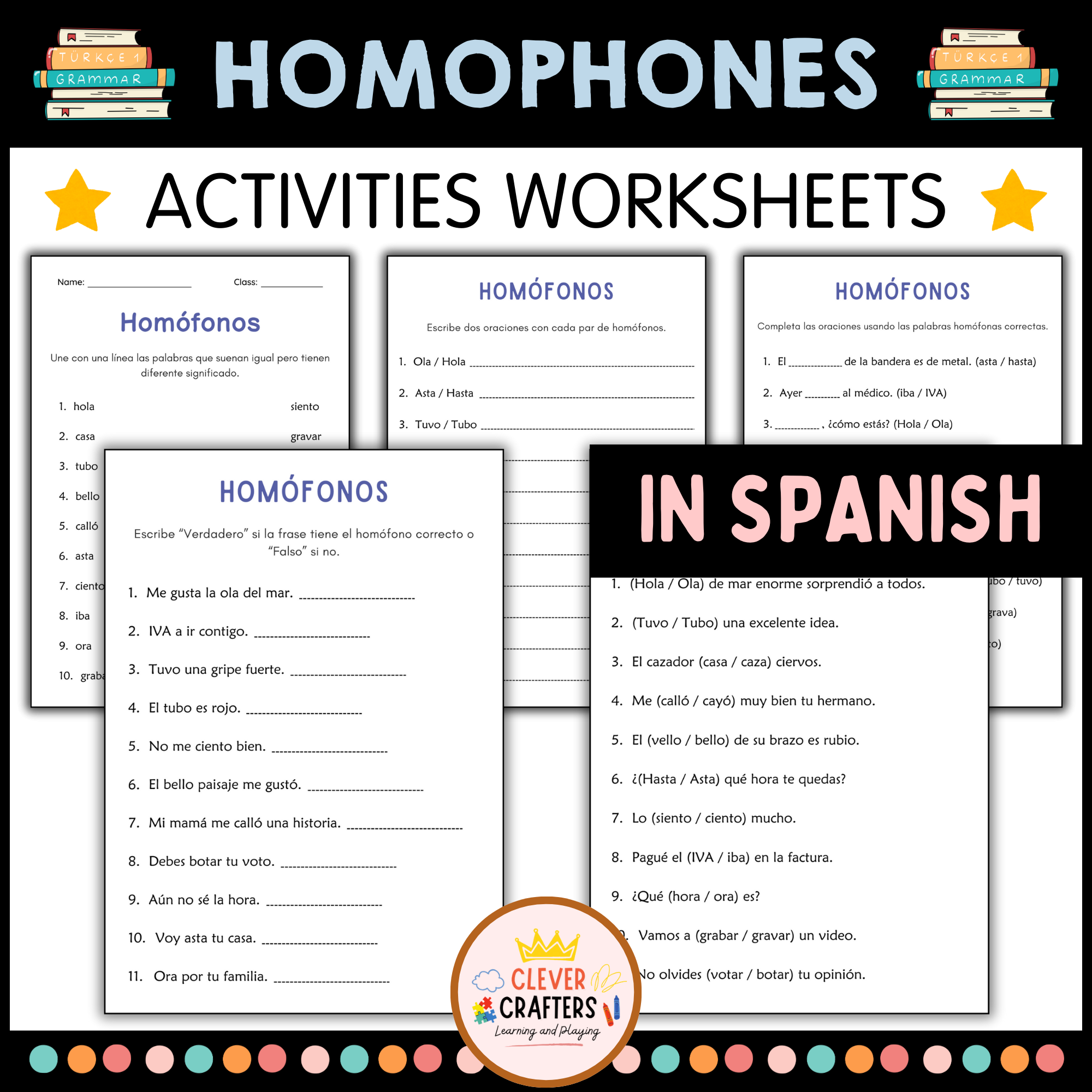 Hoja de Trabajo Sobre Homófonos - Homophones Grammar Worksheets in Spanish