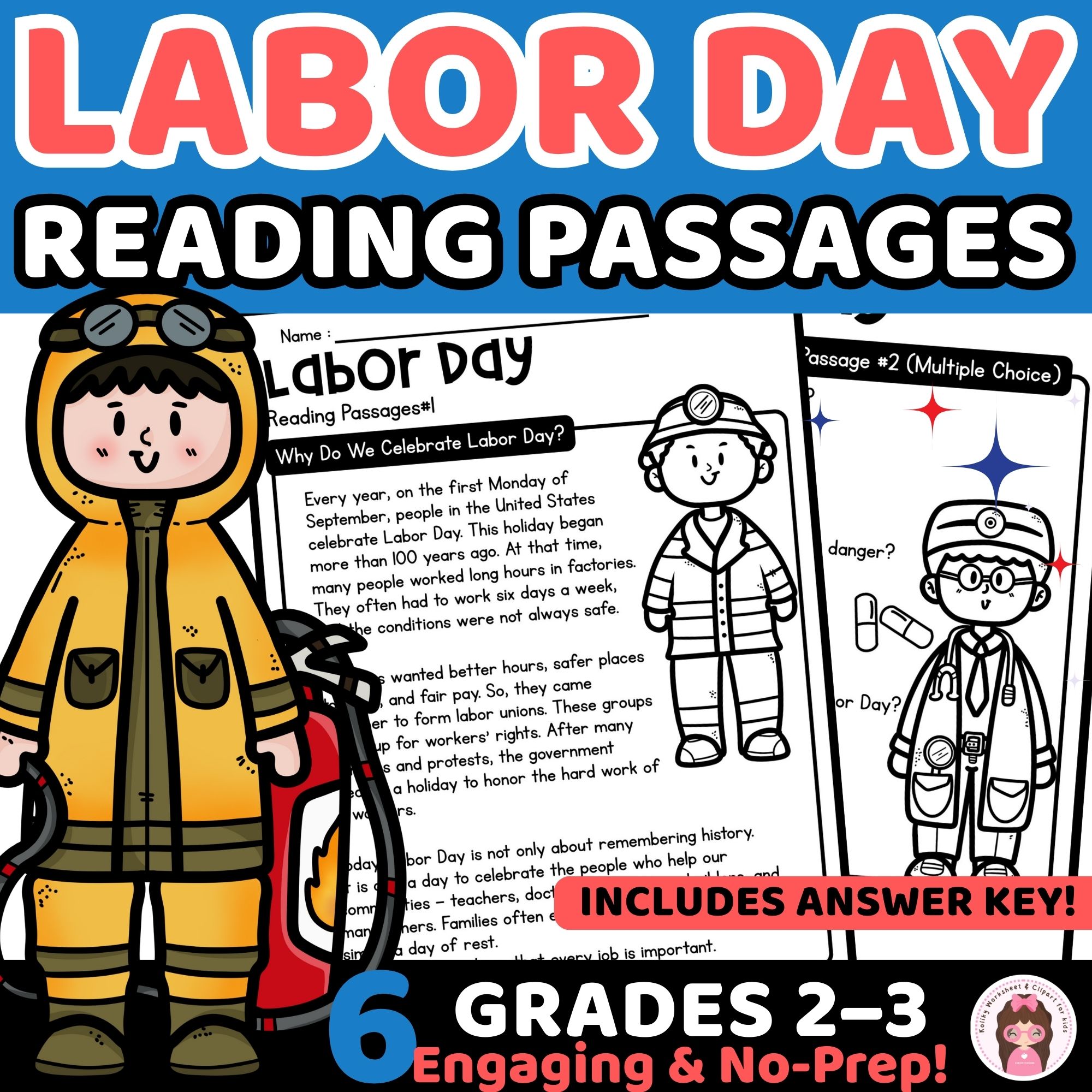 Labor Day Reading Passages Comprehension Worksheets Grades 2–3
