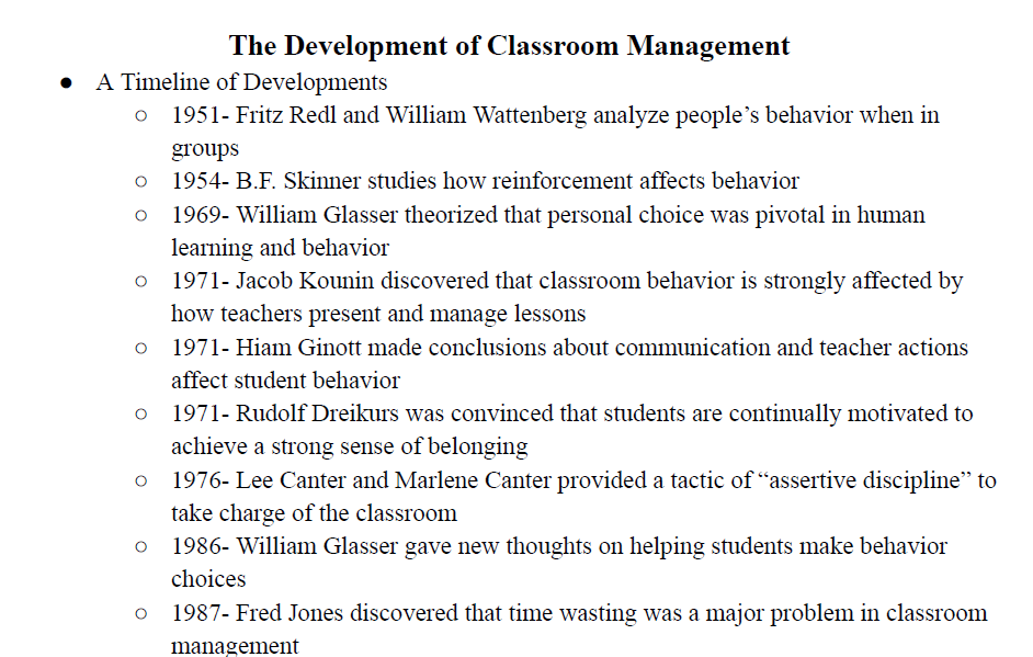 The Development of Classroom Management Notes