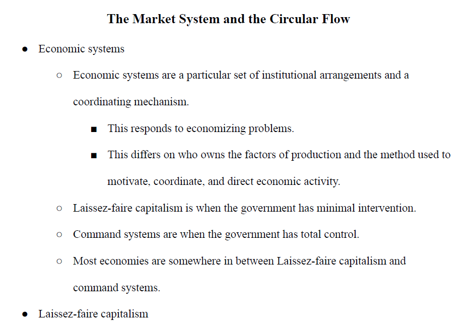 The Market System and Circular Flow Notes