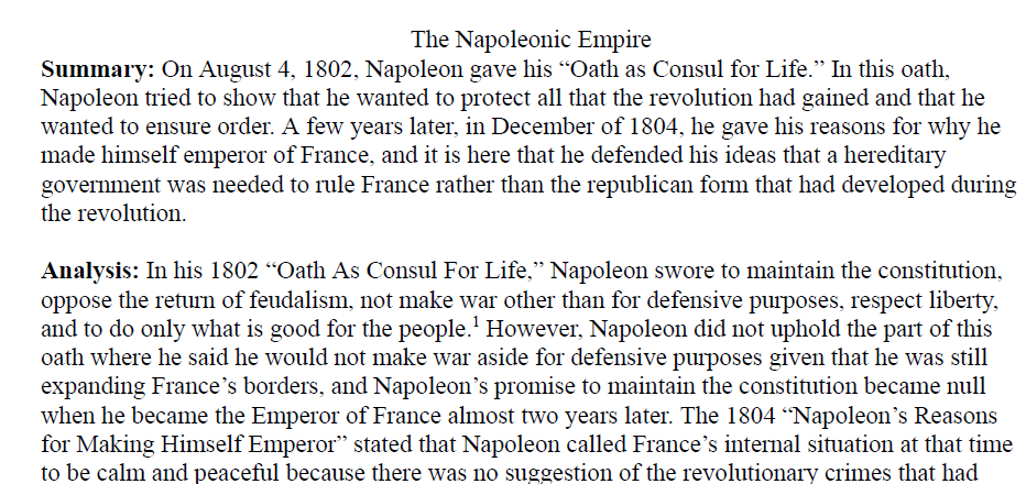 The Napoleonic Empire Primary Source Analysis