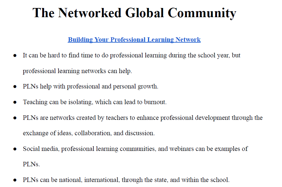 The Networked Global Community in Education Notes
