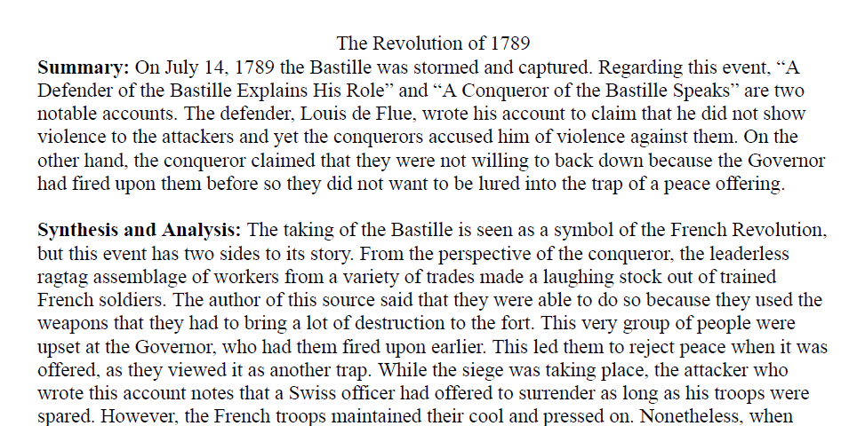 The Revolution of 1789 Primary Source Analysis