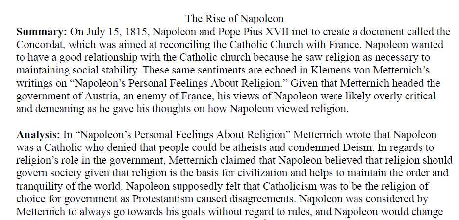 The Rise of Napoleon Primary Source Analysis