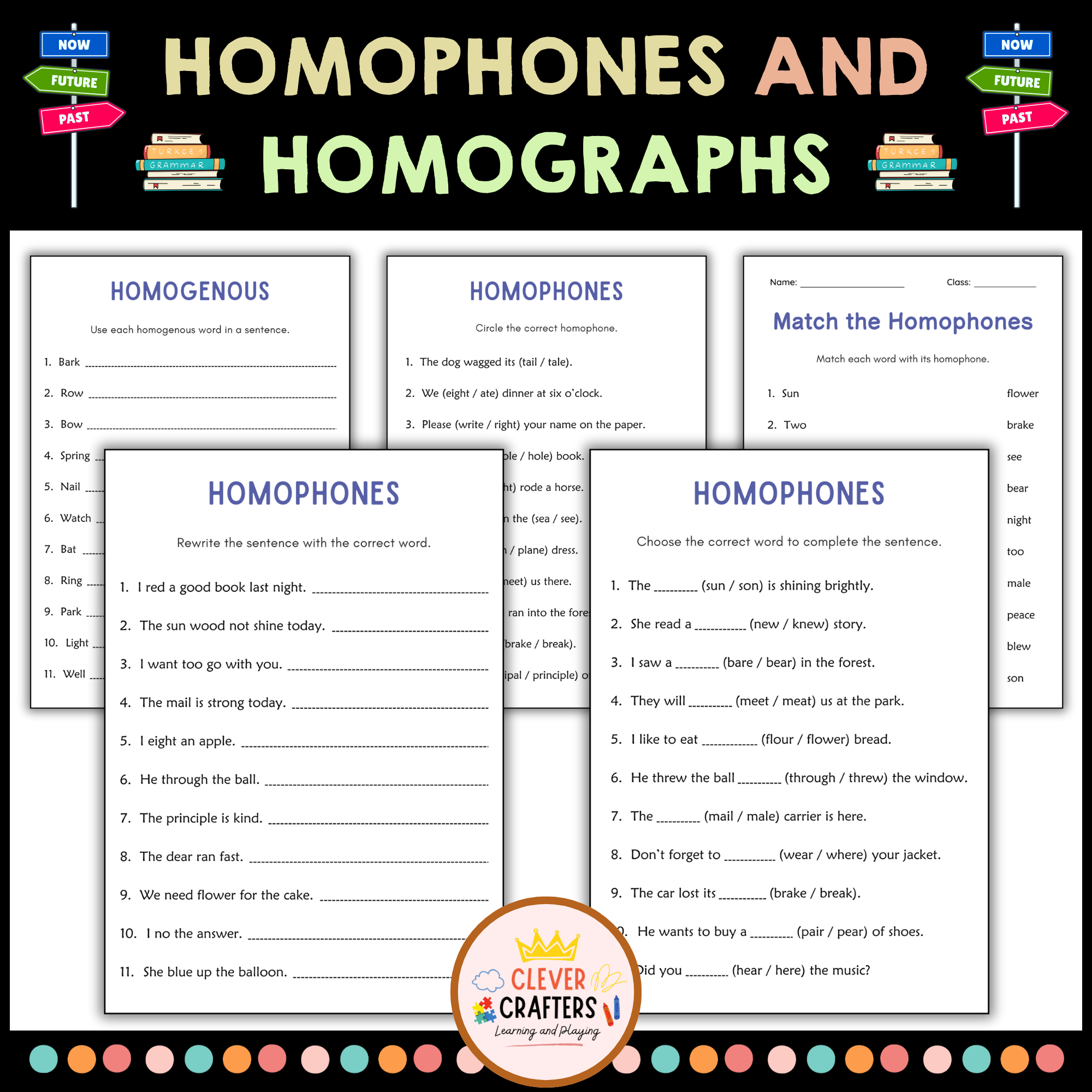 Printable Homophones and Homographs Grammar Worksheets for 1st 2nd 3rd Grade