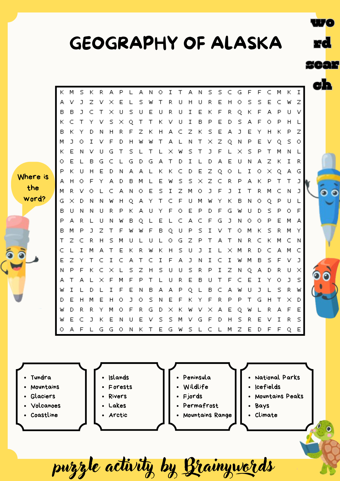 Geography of Alaska Word Search Puzzle