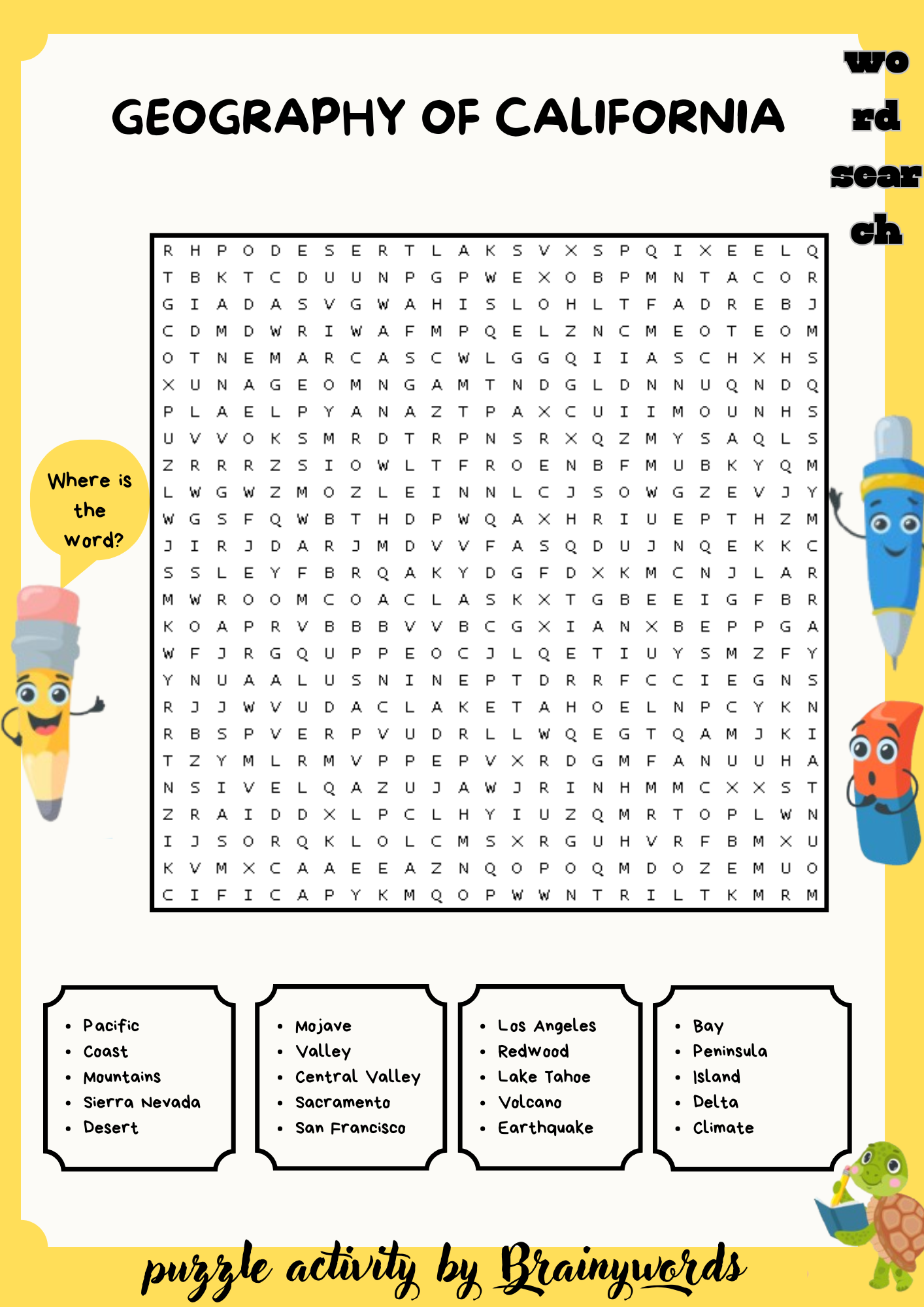 Geography of Arkansas Word Search Puzzle Worksheet Activity