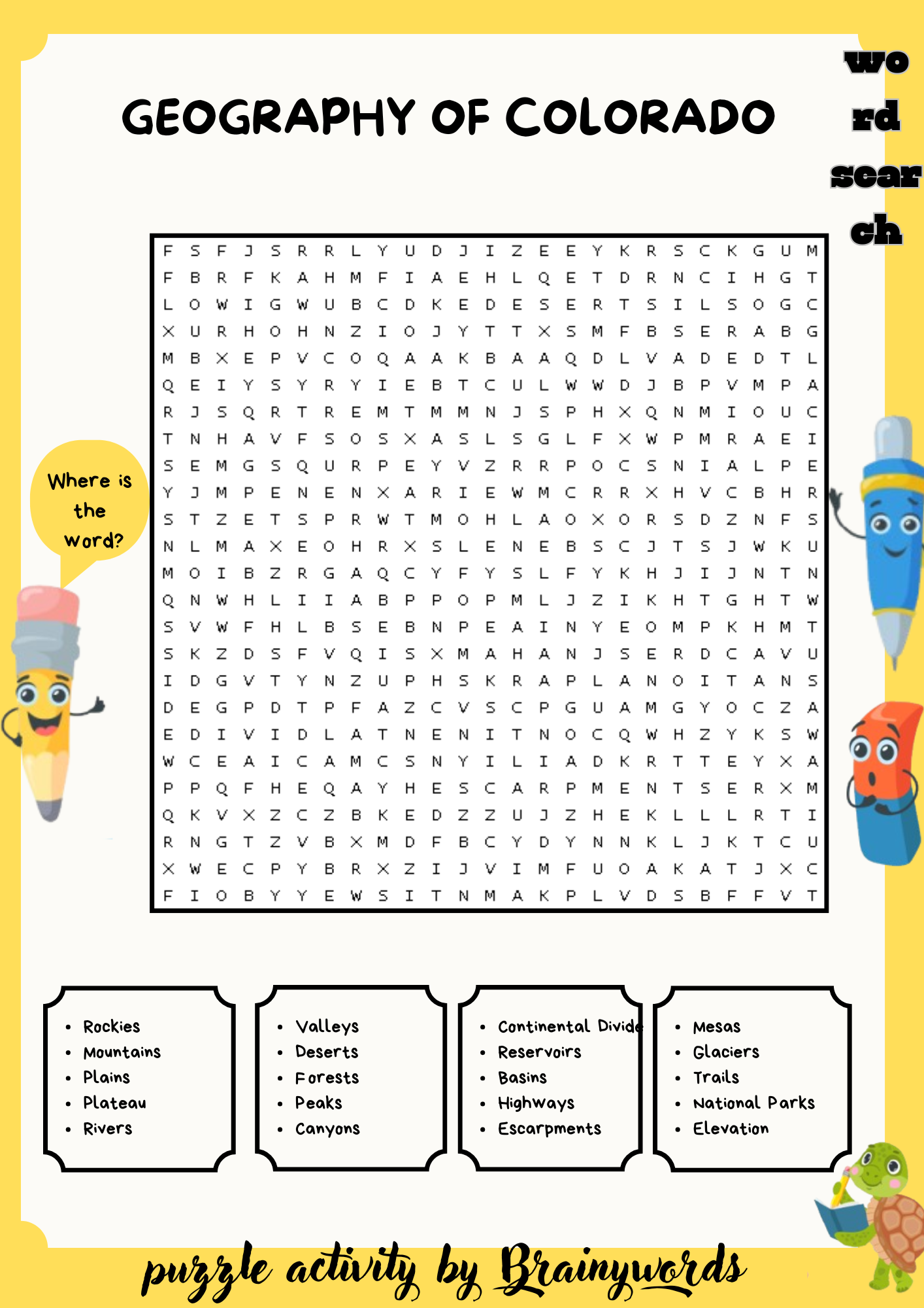 Geography of Colorado Word Search Puzzle
