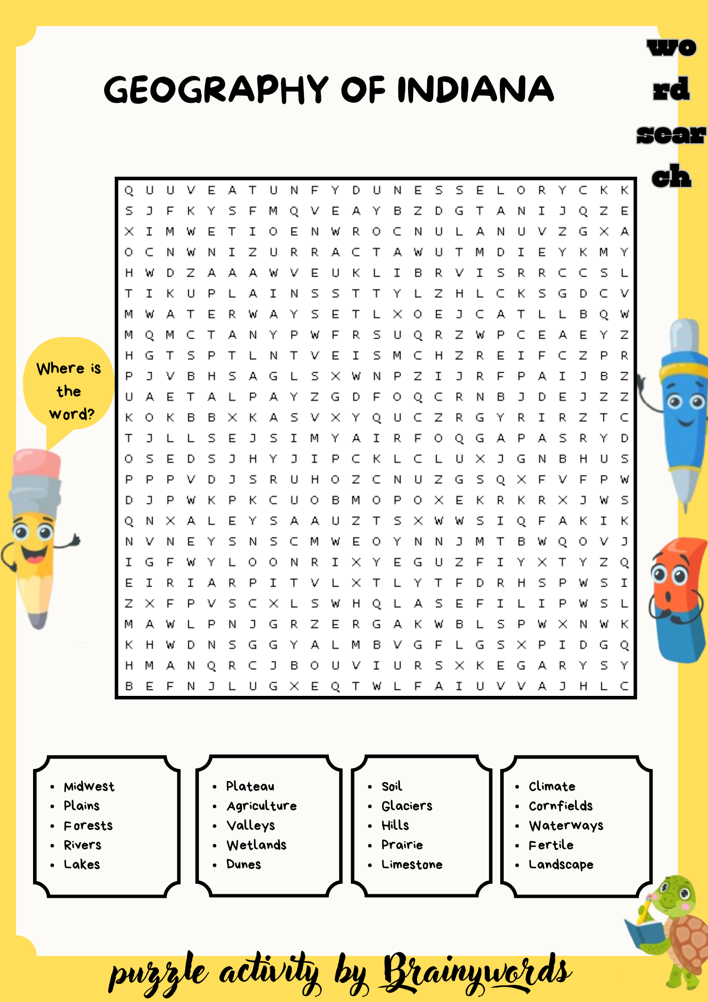 Geography of Indiana Word Search PuzzleWord Search Puzzle worksheet activity