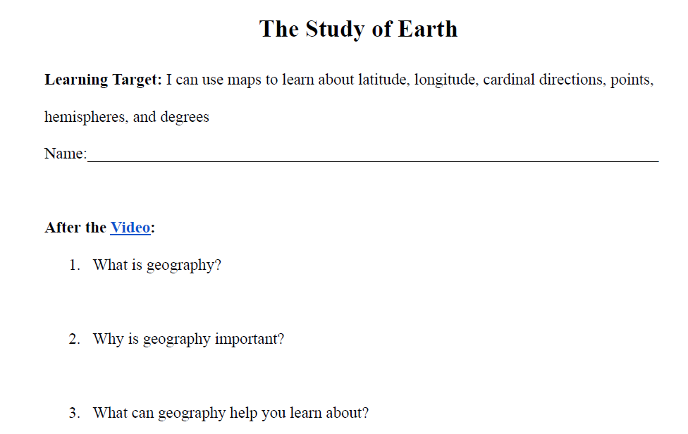 The Study of Earth Worksheet