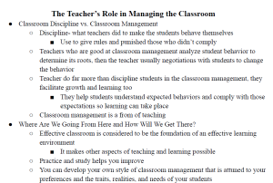 The Teacher's Role in Managing the Classroom Notes