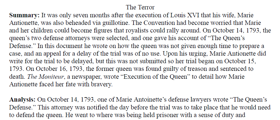 The Terror Primary Source Analysis