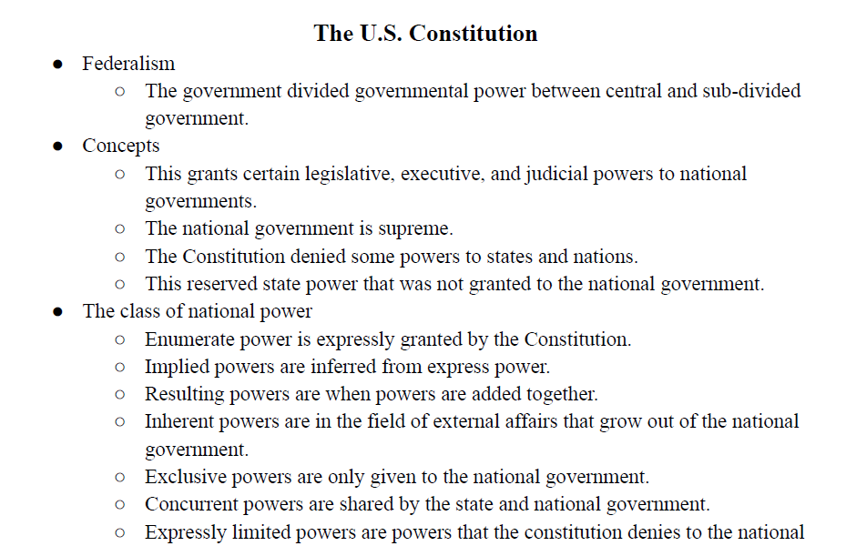 The U.S. Constitution Notes