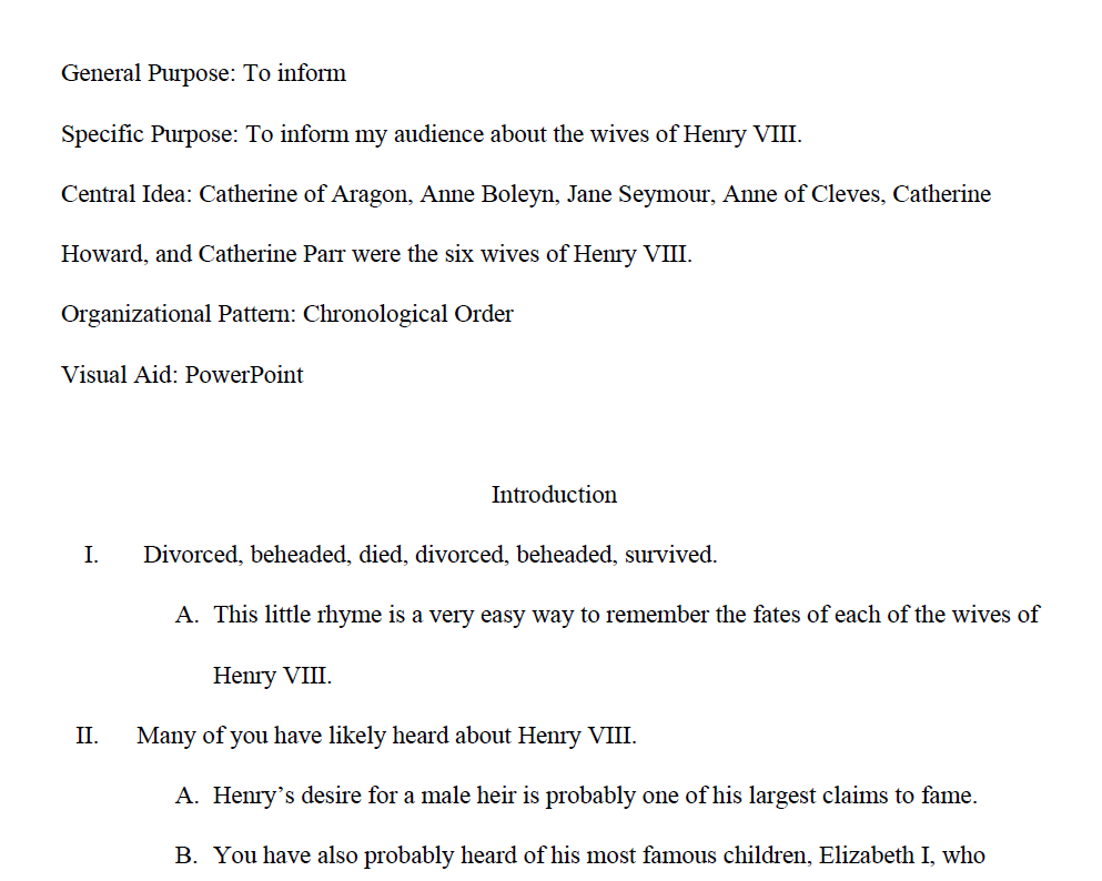 The Wives of Henry VIII Speech Outline