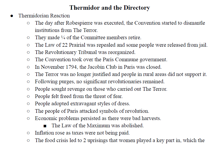 Thermidor and the Directory Notes