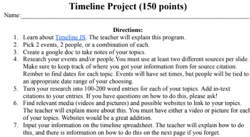 Timeline Directions and Grading Criteria