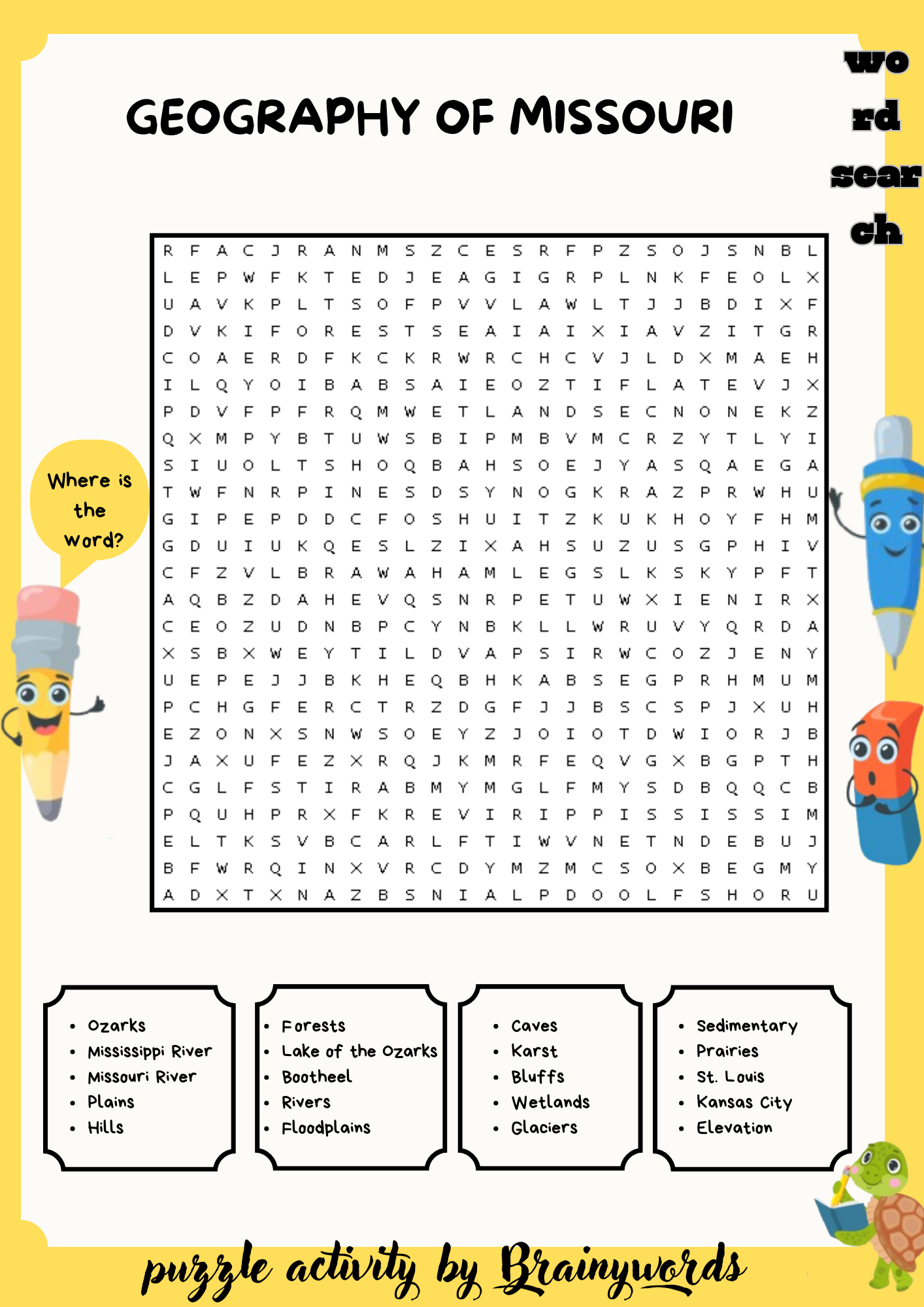 Geography of Missouri Word Search Puzzle Activity: