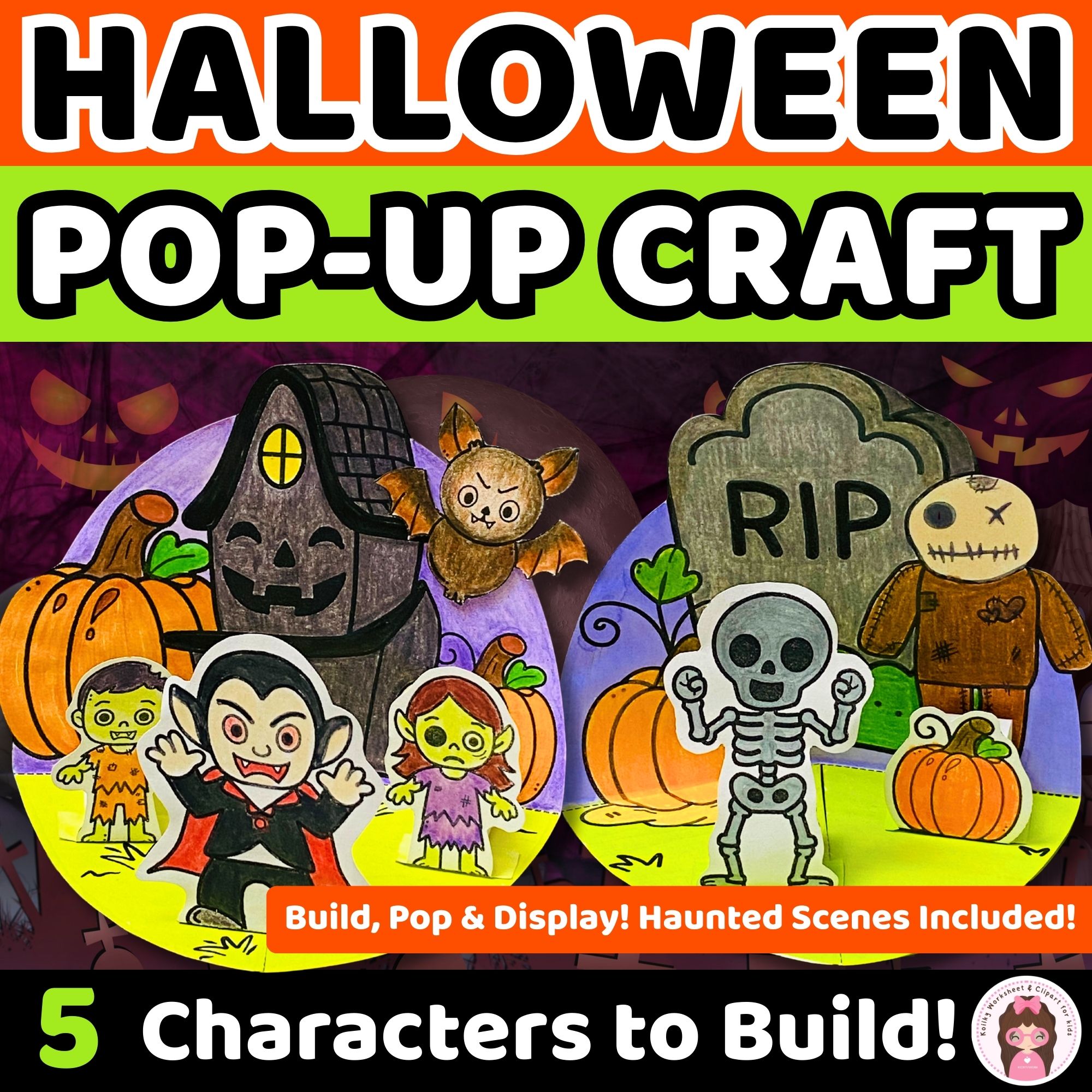 Halloween Pop-Up Craft | 3D Stand-Up Characters | PreK to Grade 2 Activity