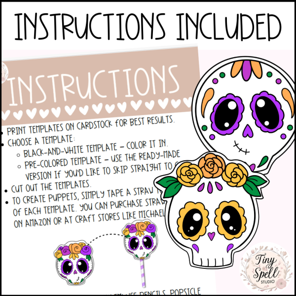 Dia De Los Muertos Skull Puppets Craft Day of the Dead Skulls on Straws ...