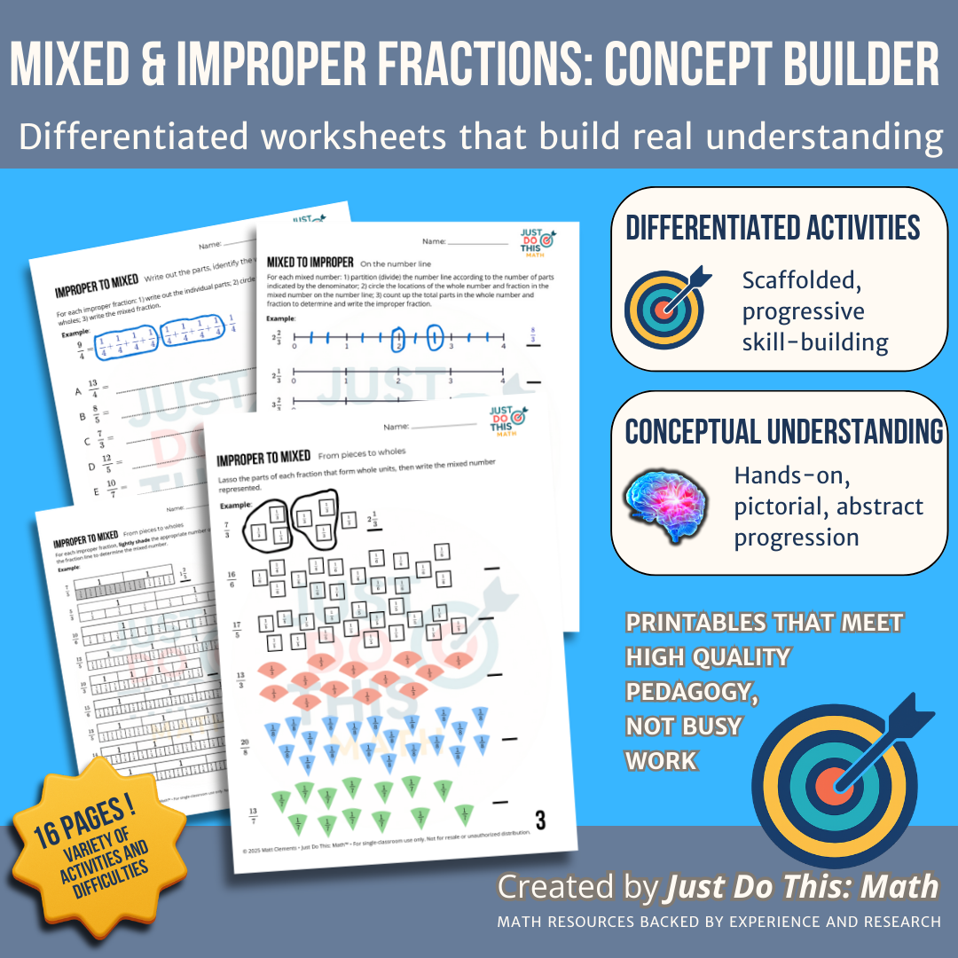 Improper and Mixed Fractions Student Worksheets: Differentiated CRA Approach