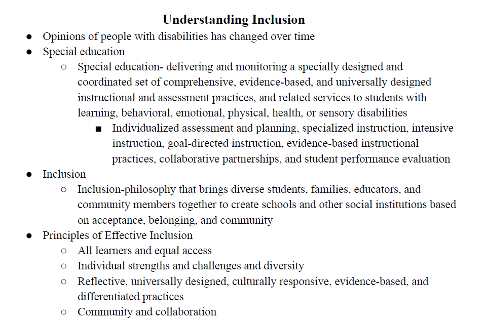 Understanding Inclusion Notes