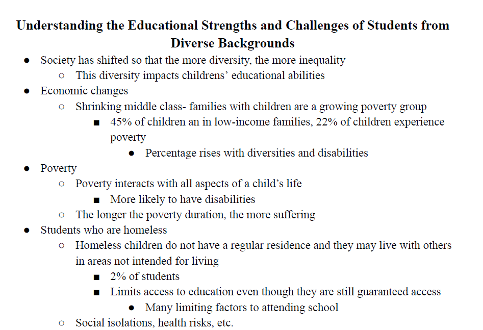 Understanding the Educational Strengths and Challenges of Students from Diverse Backgrounds Notes