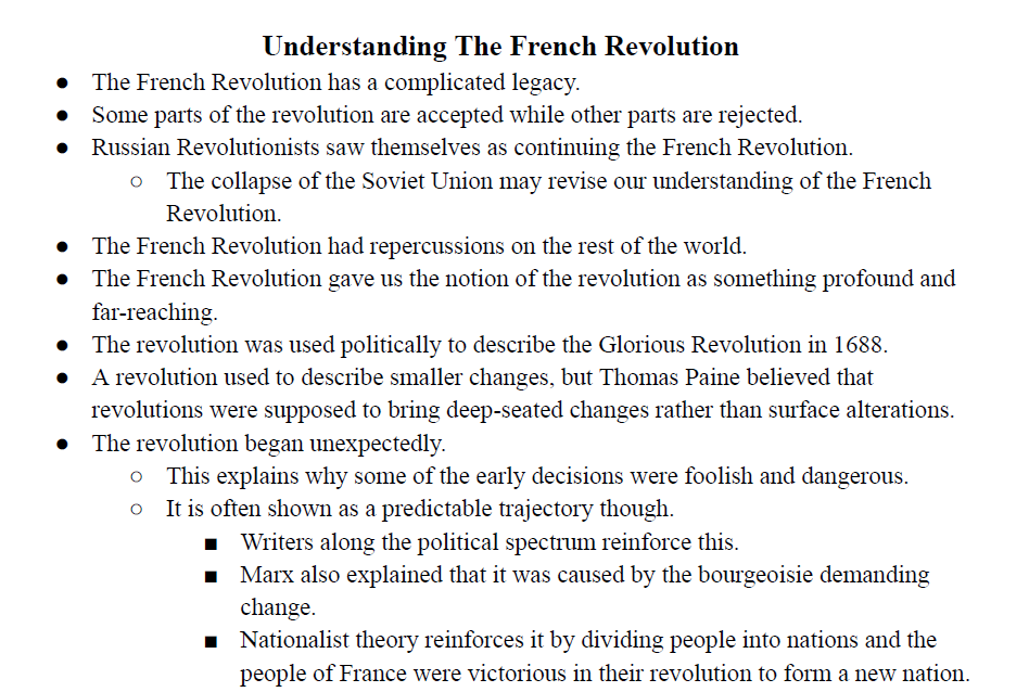 Understanding the French Revolution Notes