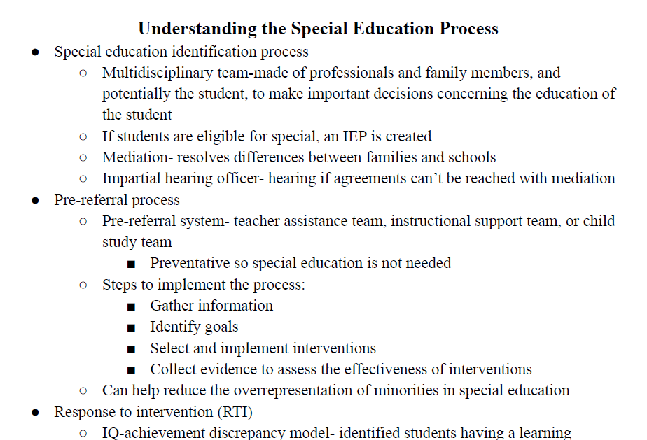 Understanding the Special Education Process Notes