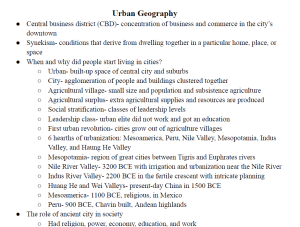 Urban Geography Notes