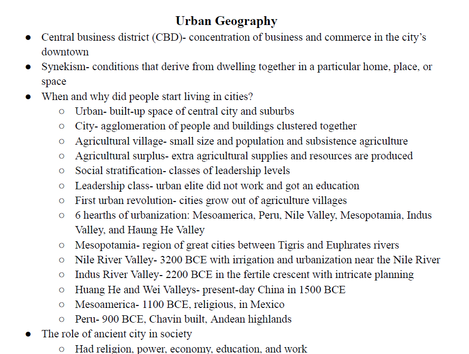 Urban Geography Notes
