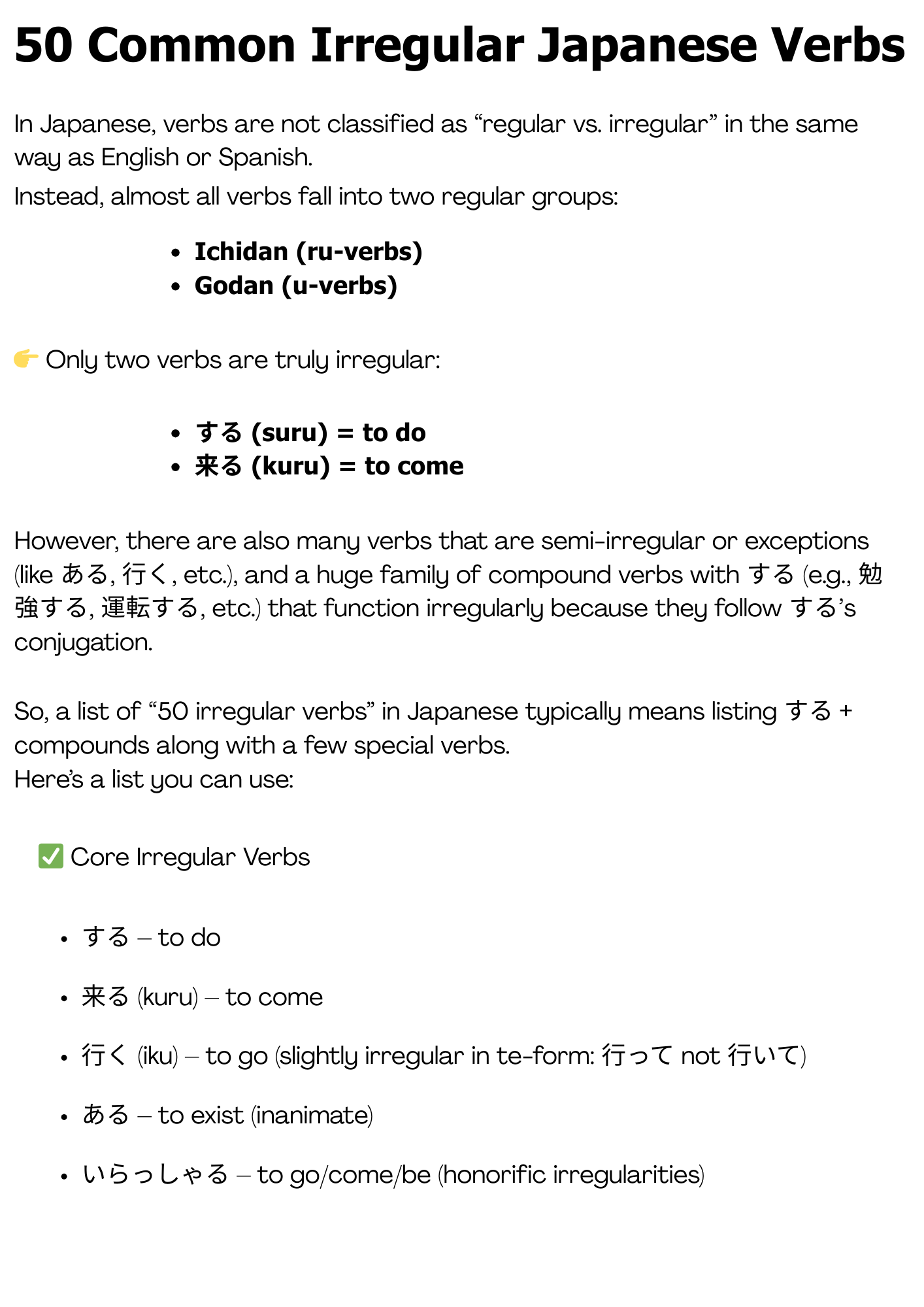 50 most common irregular verbs in japanese