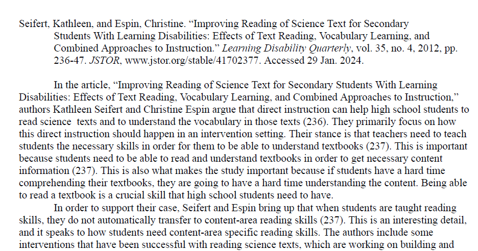 Vocabulary Instruction in Science Texts Article Analysis