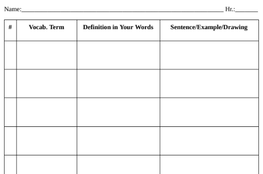 Vocabulary Worksheet