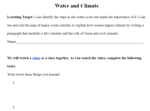 Water and Climate Worksheet