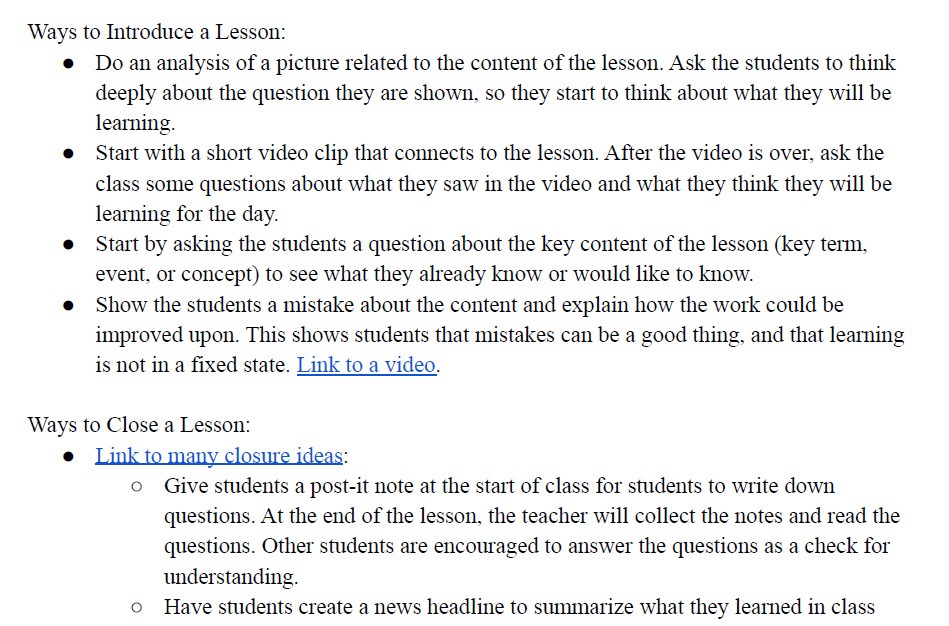 Ways to Open and Close a Lesson