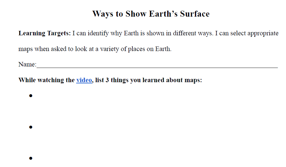 Ways to Show Earth's Surface Worksheet