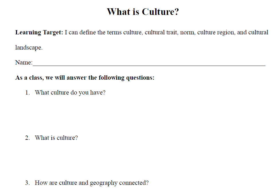 What is Culture? Worksheet