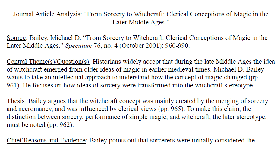Witchcraft Journal Article Analysis