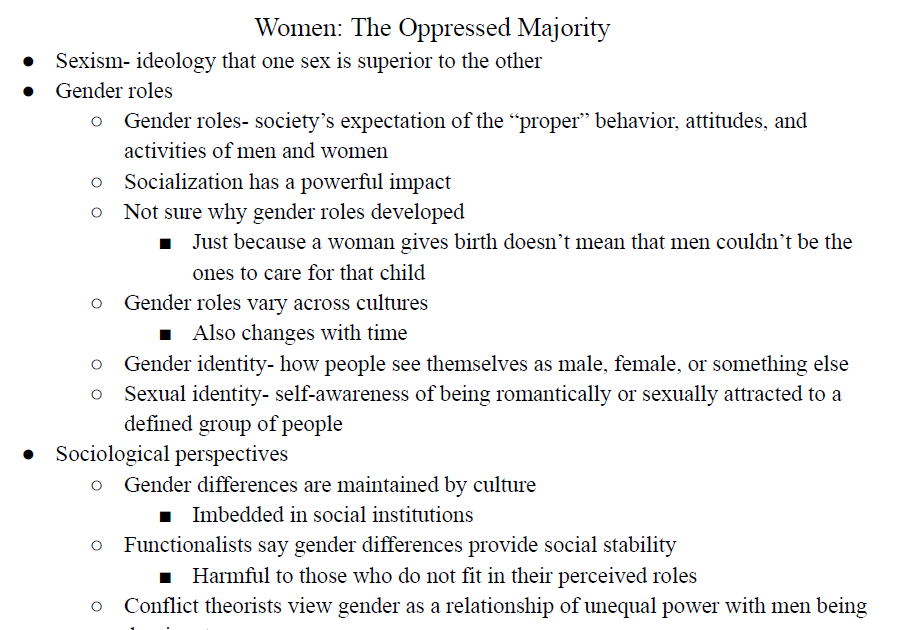 Women: The Oppressed Majority Notes
