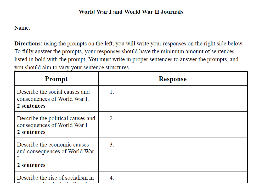 World War I and World War II Journals