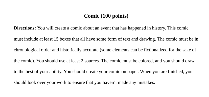 Comic Directions and Rubric