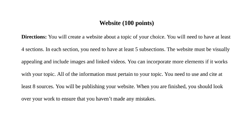 Website Directions and Rubric