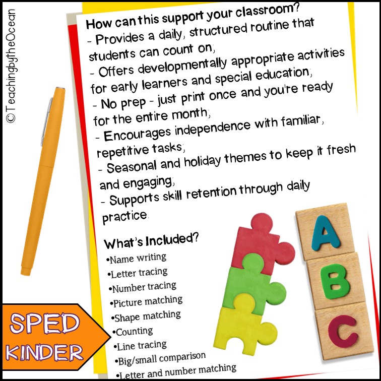 Kindergarten & Special Education Morning Work – Structured Daily ...