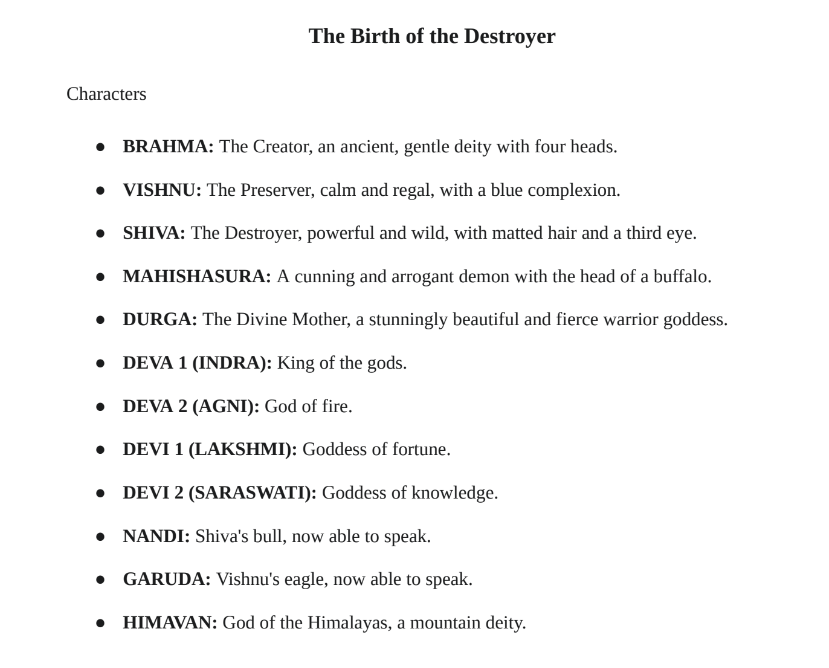 The Birth of Shiva the Destroyer Play