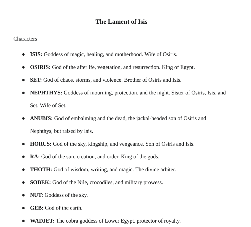 The Lament of Isis Play