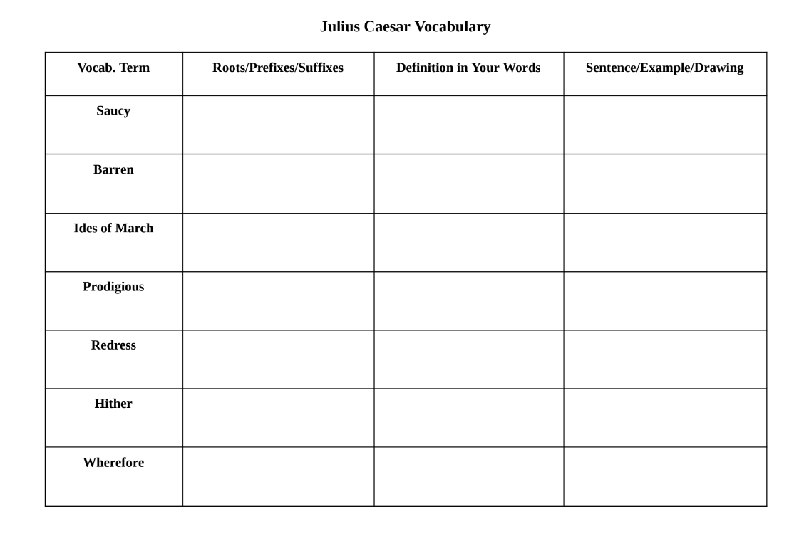 Julius Caesar Vocabulary Worksheet