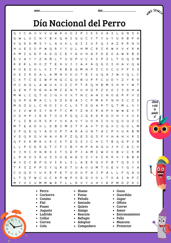 Spanish National Dog Day Word Search Puzzle Worksheet | Made By Teachers